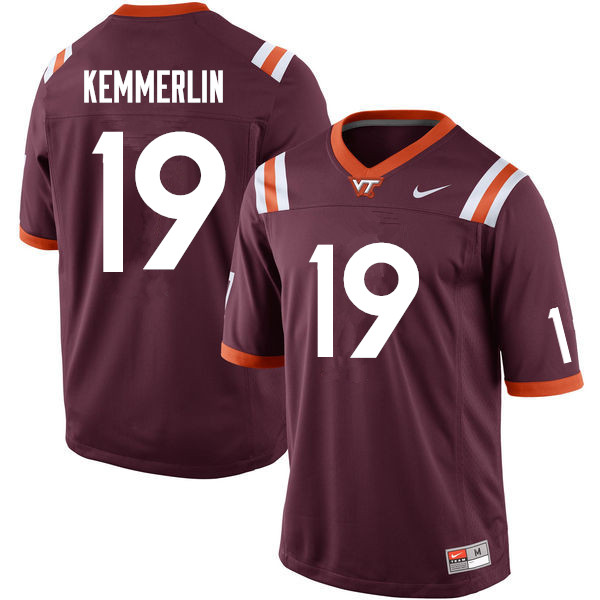 Men #19 Peyton Kemmerlin Virginia Tech Hokies College Football Jerseys Sale-Maroon